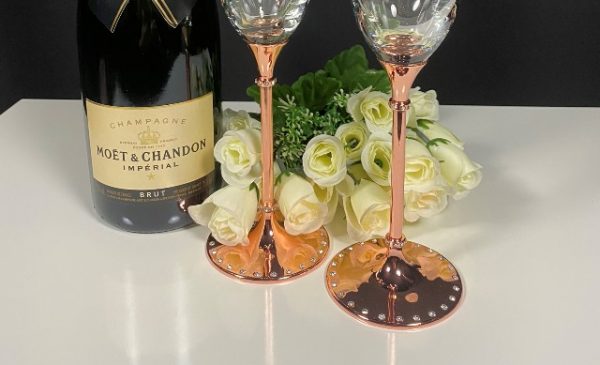 Rose Gold Diamonte Band Toasting Flutes Single